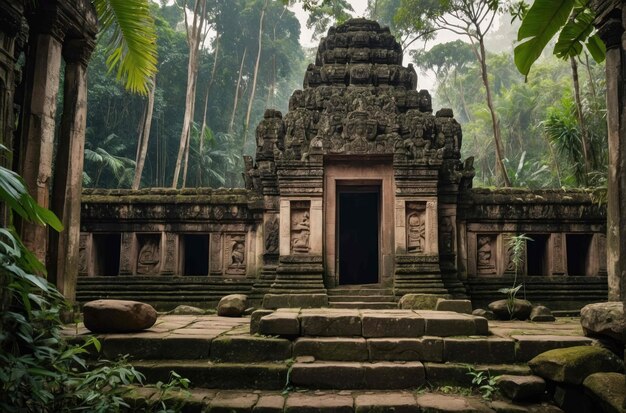 Фото ancient temple nestled in a dense jungle