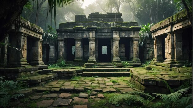 Photo ancient temple ruins in lush forest