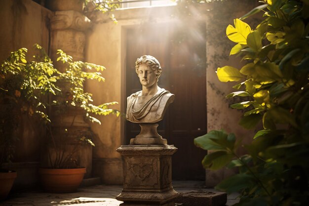 Foto statua del busto sacro dell'antico tempio e rappresentazioni umane sacre