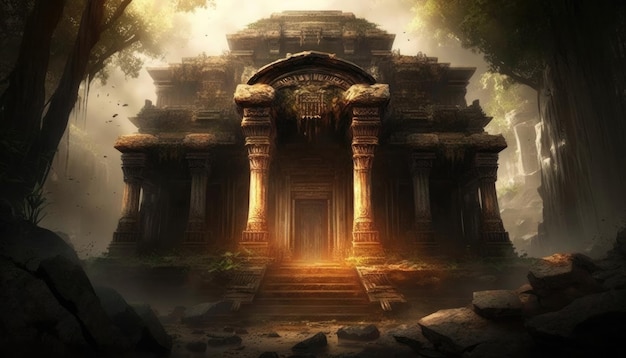 Ancient Temple Spiritual Awe Wallpaper Generatieve AI