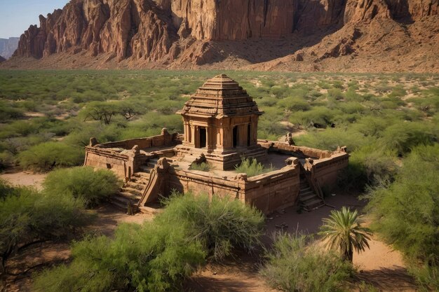 Ancient temple structure in desert landscape