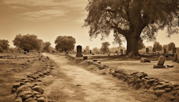 Ancient tombstone marks old Christian grave in nature generated by AI