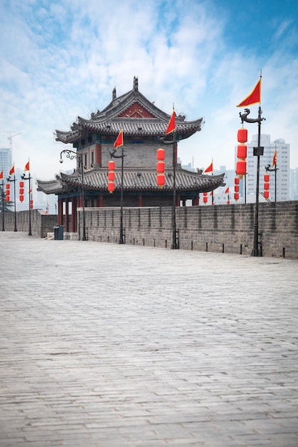 Ancient tower on city wall in xianChina