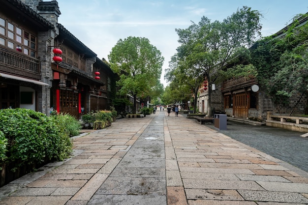 중국 난징의 고대 도시 건물과 거리