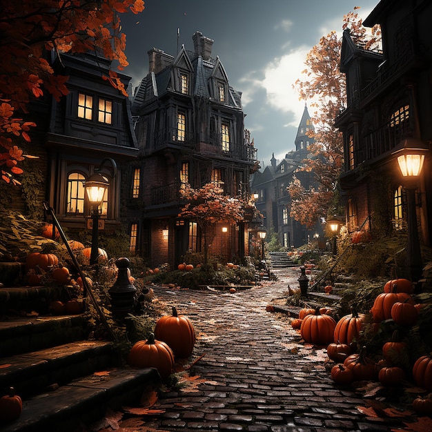 Ancient town decorated for halloween