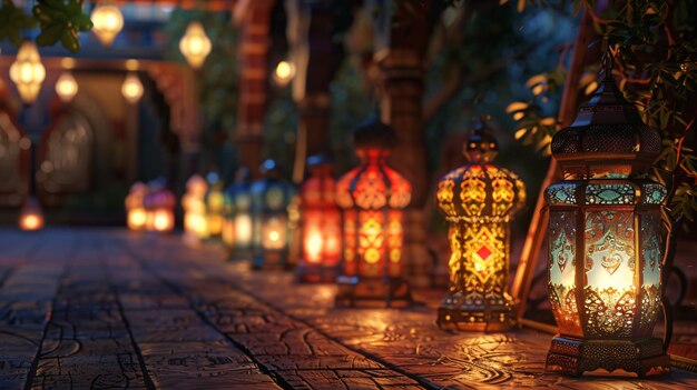 Photo ancient traditional lantern designs illuminate the sacred month of ramadan