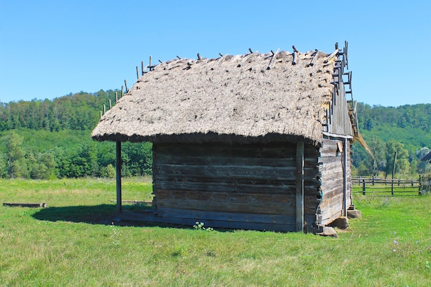 Ancient traditional ukrainian rural wooden barn