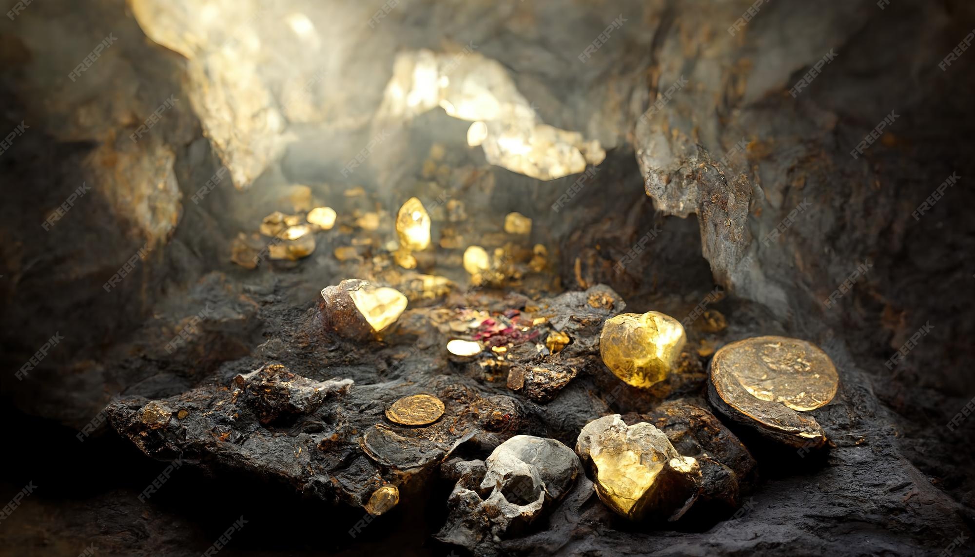 Premium Photo | Ancient treasure hidden in a cave Gold coins and