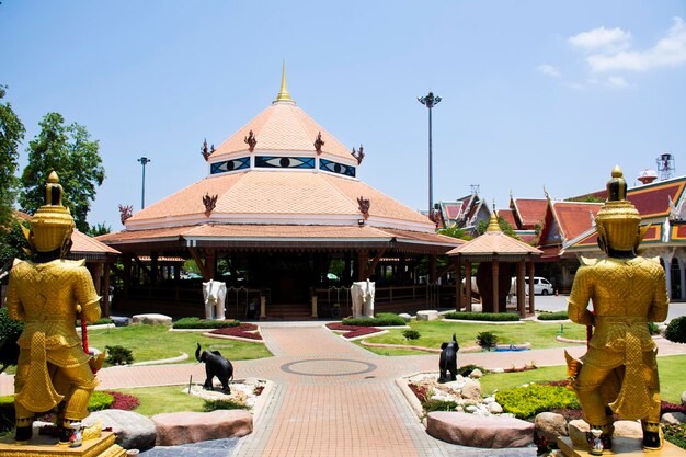 Ancient ubosot ordination hall or antique old church for thai people travelers visit and respect praying blessing wish holy mystery at Wat Sisa Thong or Si Sa Thong temple in Nakhon Pathom Thailand