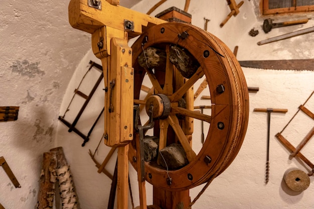 Ancient vertical medieval wooden lathe