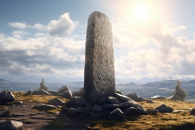 An ancient Viking runestone adorned with runic ins 00520 02