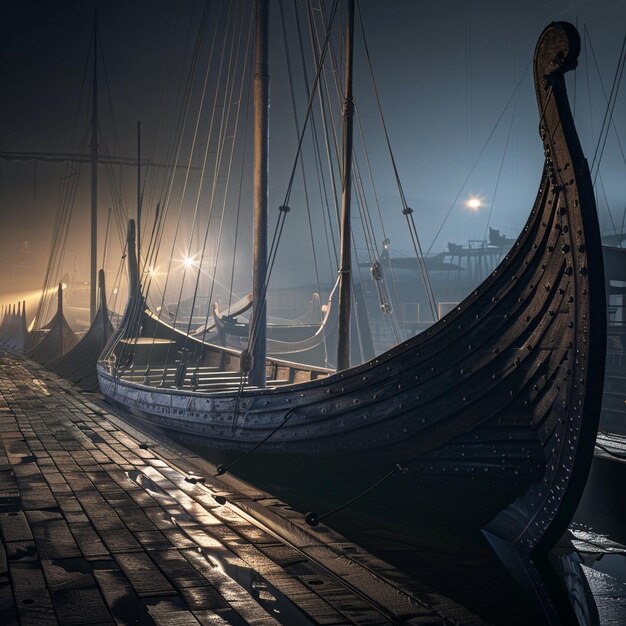 Ancient Viking Ships at Maritime Museum Pier