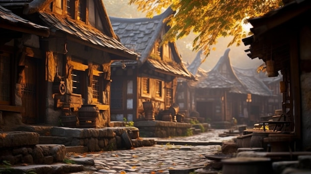 Photo ancient village with beautiful buildings and streets