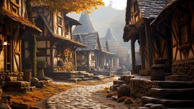 Ancient village with beautiful buildings and streets