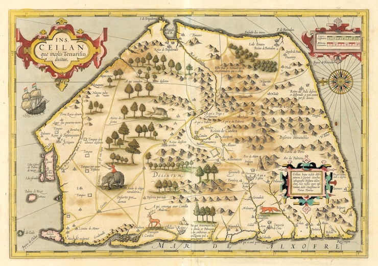 Photo ancient vintage map of ceylon modern name sri lanka
