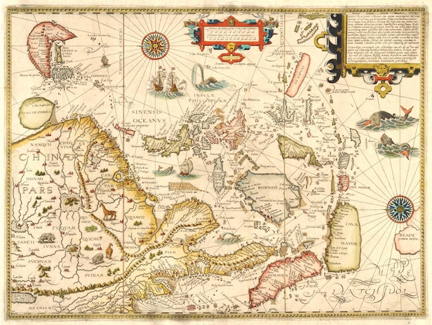 Foto un'antica mappa vintage della cina, dell'indonesia e del giappone 17 c