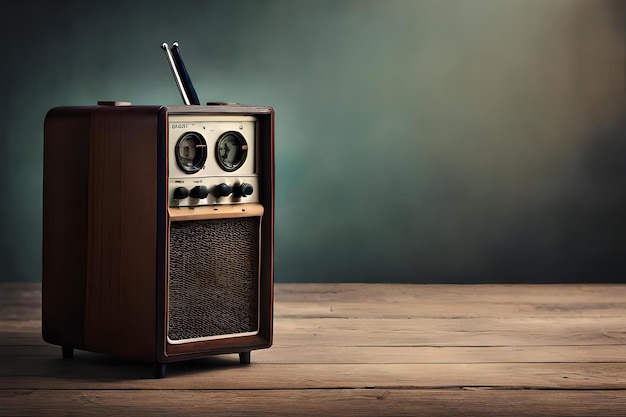 ancient vintage radio in a wooden room retro music