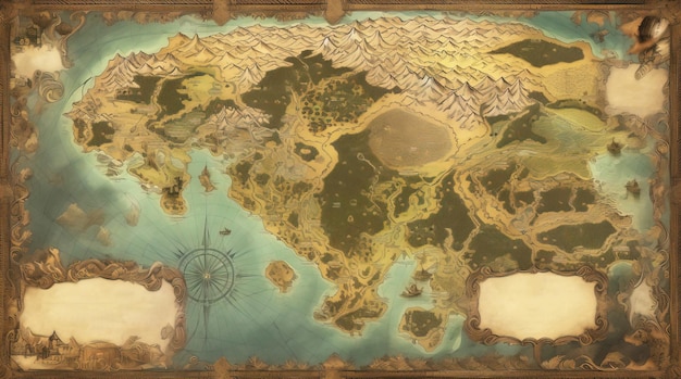 Ancient vintage vintage fantasy world map Header banner mockup with copy space AI generated