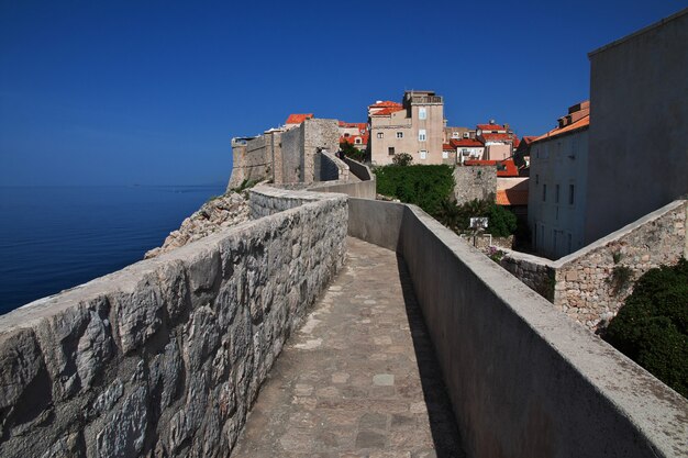 The ancient wall of the fortress in Dubrovnik city on Adriatic sea, Croatia