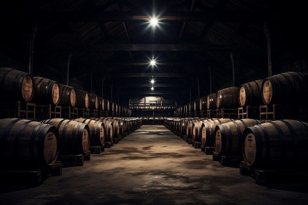 Ancient Wine Barrels at the Heart of a Huge Winery Generative Ai