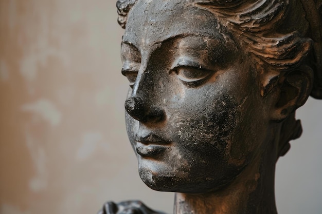 Ancient woman statue looking away Generate ai