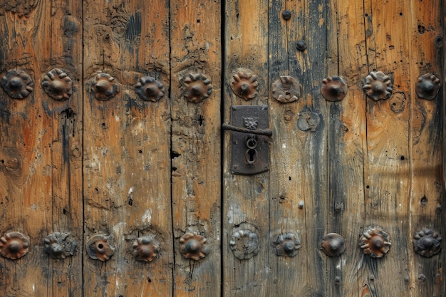 Ancient wooden door with old decoration Generate ai