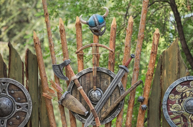 ancient wooden fence of the viking castle