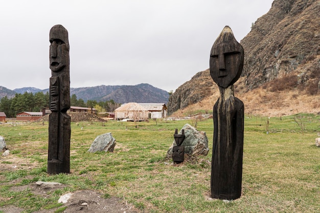 Ancient wooden statues for worship during paganism symbol of the worship of pagan tribes