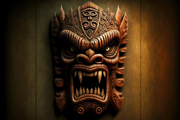 Premium Photo Ancient Wooden Tiki Mask With Teeth Of Exotic Tribes 