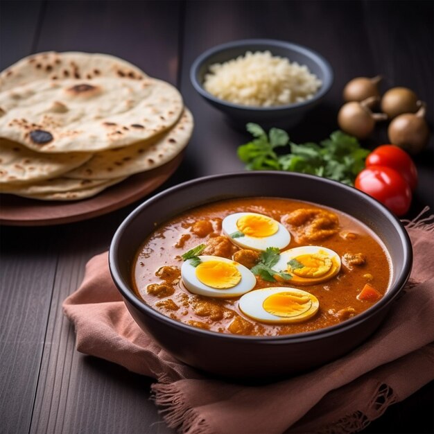 Photo anda curry or egg masala gravy a spicy indian delicacy