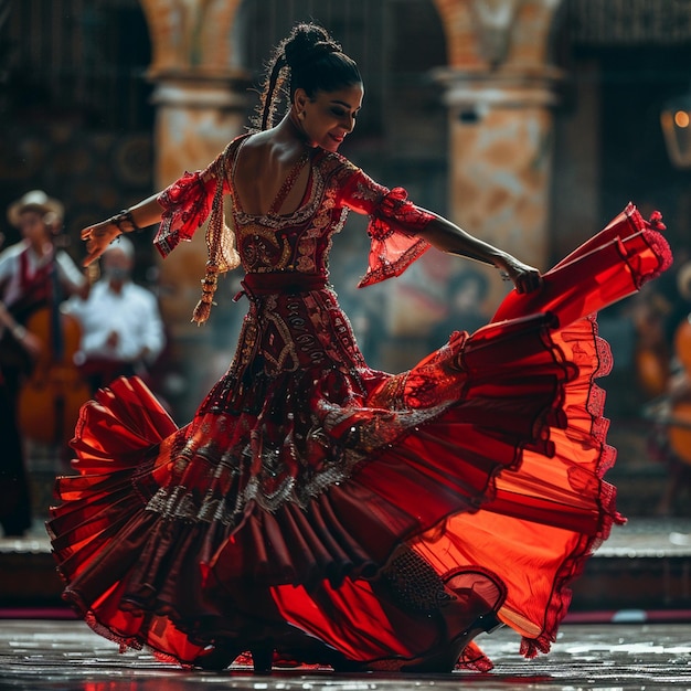 Andalusian Fiesta Flamenco Music Dance Woman Red Dress Image