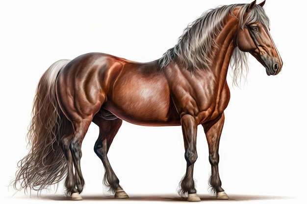 Андалузская лошадь коричневая на белом фоне