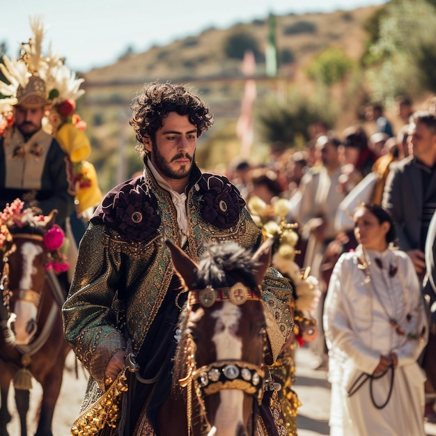 Andalusian Pilgrimage Horse Riders on Street Image