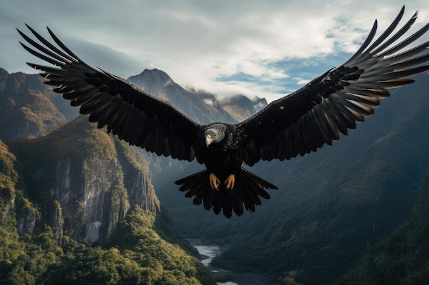 An andean condor soaring gracefully over the rugged peaks of the andes mountains