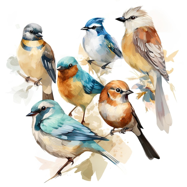 Ander soort aquarel vogels illustratie Generatieve AI