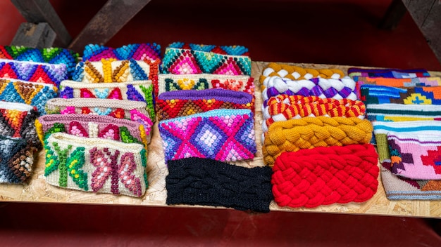 Andes weefsels gemaakt met alpaca wol, Cusco, Peru.