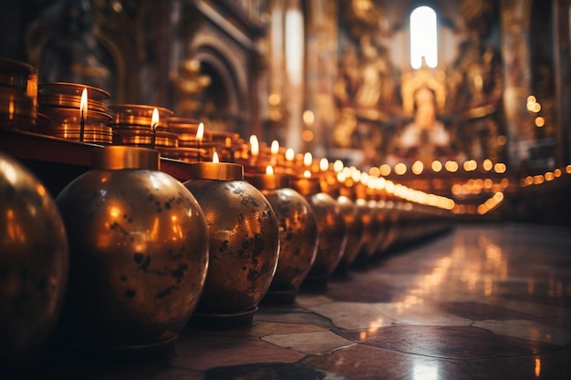 Photo andles burning in a church background