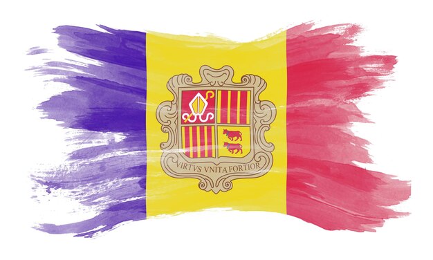 Andorra flag brush stroke, national flag on white background