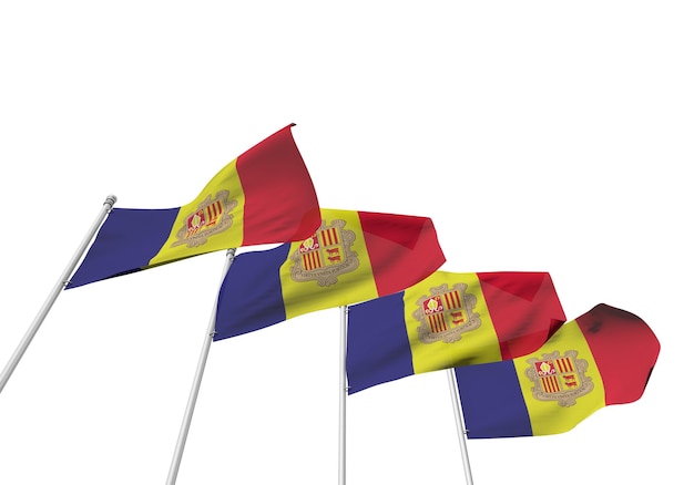 Andorra flags in a row with a white background 3D Rendering