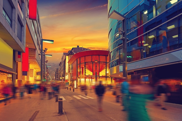 Andorra la Vella commercial area sunset