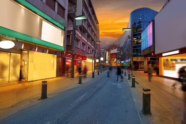 Andorra la Vella commercial area sunset