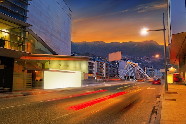 Andorra la Vella commercial area sunset