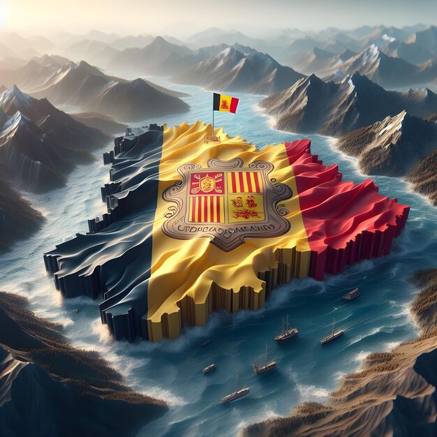 Photo andorra map with waving flag of country realistic photo