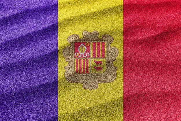 Andorra sand flag, national flag sand background