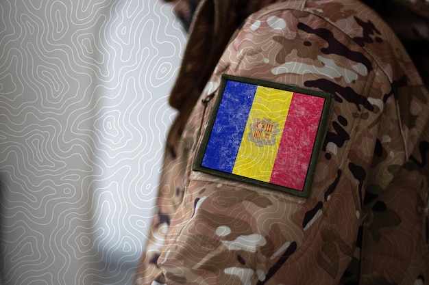 Andorra Soldier Soldier with flag Andorra Andorra flag on a military uniform Camouflage clothing