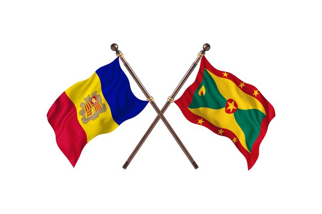 Andorra versus Grenada Twee landen vlaggen achtergrond