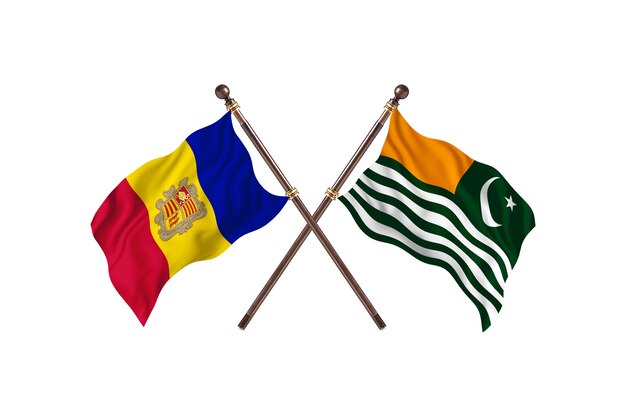 Andorra versus Kashmir Two Countries Flags Background