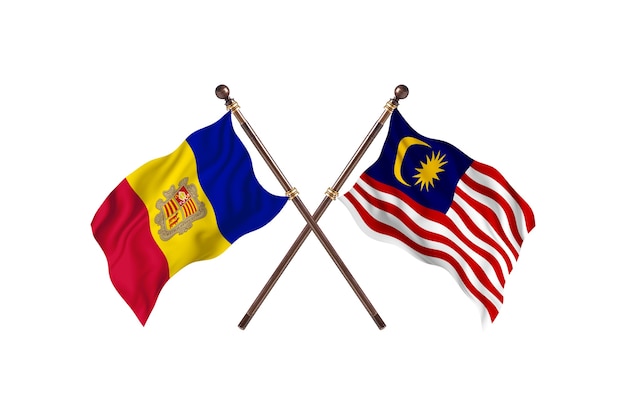 Andorra versus Malaysia Two Countries Flags Background