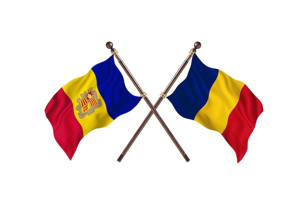 Photo andorra versus romania two countries flags background