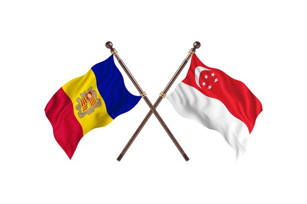 Andorra versus Singapore Two Countries Flags Background